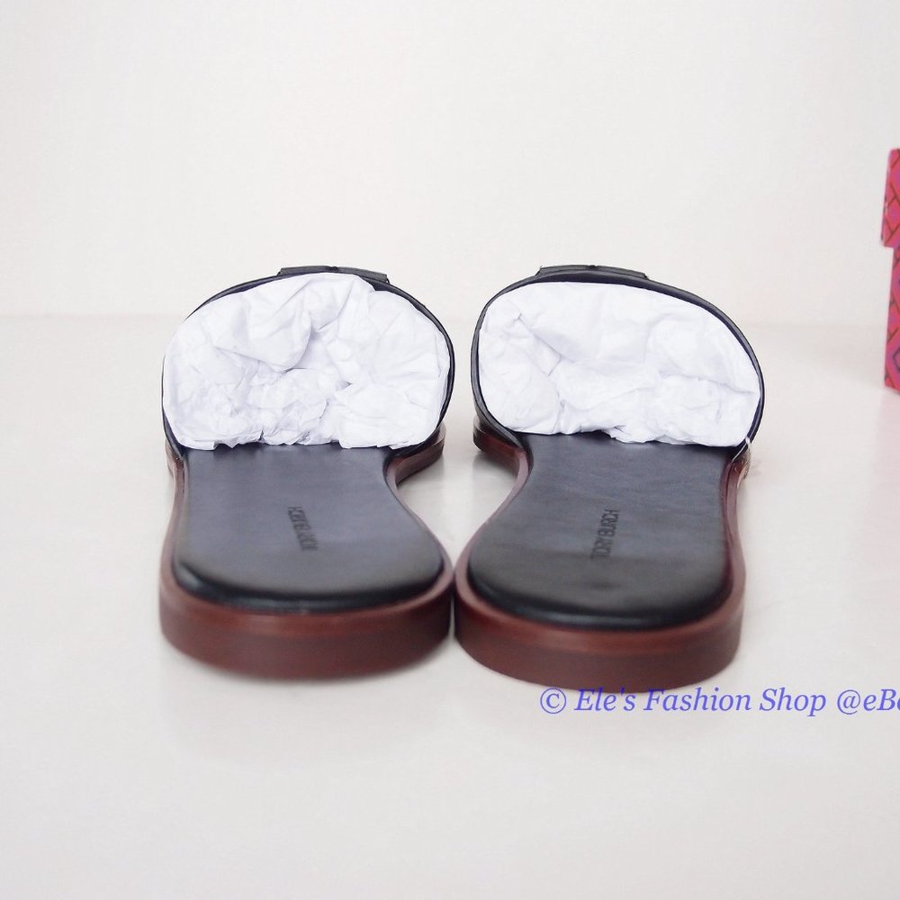 ❤️ NIB Tory Burch Ines Logo Slide Leather Sandal BLACK US 6.5 7.5 8.5 9 9.5 10 - Picture 12 of 14